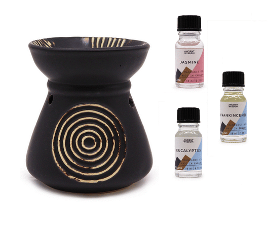 Duftlampen-Set - 1 Duftlampe und 3 Duftöle, Entspannung und Wohlfühlen, Weihrauch, Jasmin, und Eukalyptus