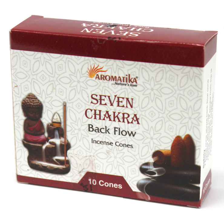 Rückfluss Räucherhalter 'Mountain' mit 30 Räucherkegeln, Nag Champa, Sieben Chakra, Palo Santo, Geschenkset