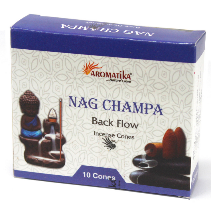 Rückfluss Räucherhalter 'Mountain' mit 30 Räucherkegeln, Nag Champa, Sieben Chakra, Palo Santo, Geschenkset