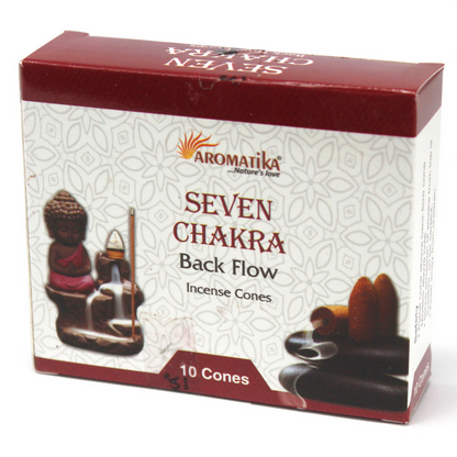 Rückfluss Räucherhalter 'Mountain' mit 30 Räucherkegeln, Nag Champa, Sieben Chakra, Palo Santo, Geschenkset